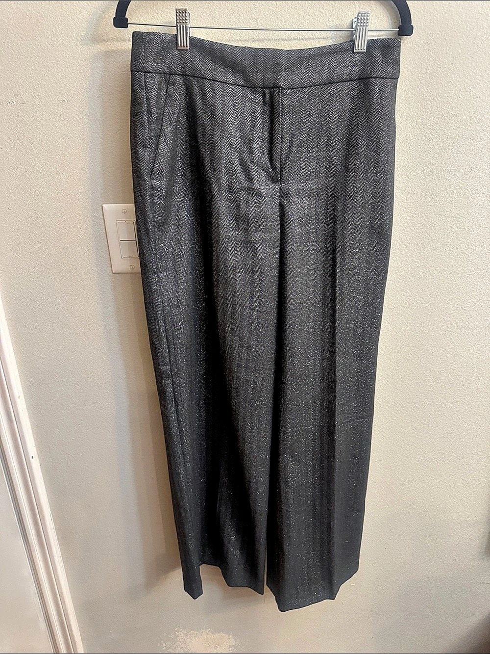 LOFT Herringbone Straight Leg Trousers Black Size 4 Like New